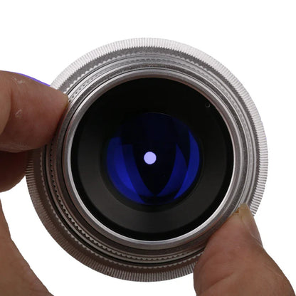 Silver Mini 35mm f/1.6 APS-C CCTV Lens with Adapter Ring — Compatible with Panasonic/Olympus Micro 4/3, Sony E, Canon EOS-M, Fujifilm