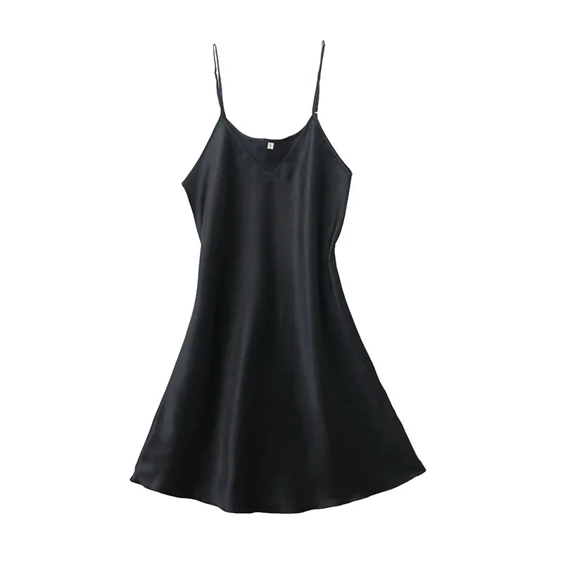 Women’s Silk Satin V-Neck Nightdress – Sleeveless Sexy Sleepwear Nightgown Plus Size Nightwear