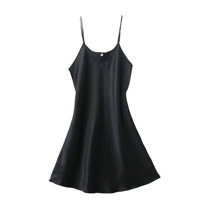 Women’s Silk Satin V-Neck Nightdress – Sleeveless Sexy Sleepwear Nightgown Plus Size Nightwear