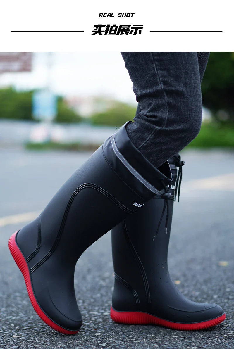 Men’s & Women’s High-End Rain Boots – Waterproof, Non-Slip Short & Mid-Calf Rubber Boots with Drawstring