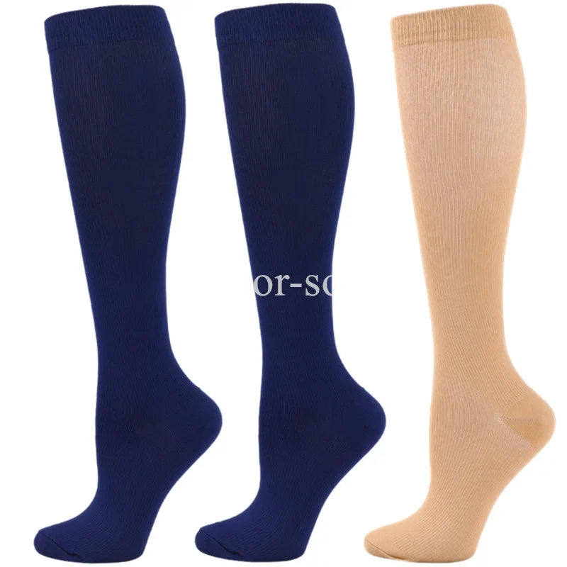 3 Pairs Knee High Compression Socks – Anti-Fatigue Support Stockings for Varicose Veins, Pain Relief & Sports Recovery (Men & Women)