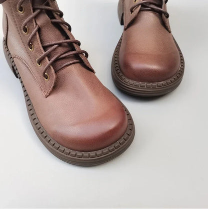 Careaymade 100% Genuine Leather Wide Casual Women’s Short Boots – Big Size, Handmade Men’s Wool Boots