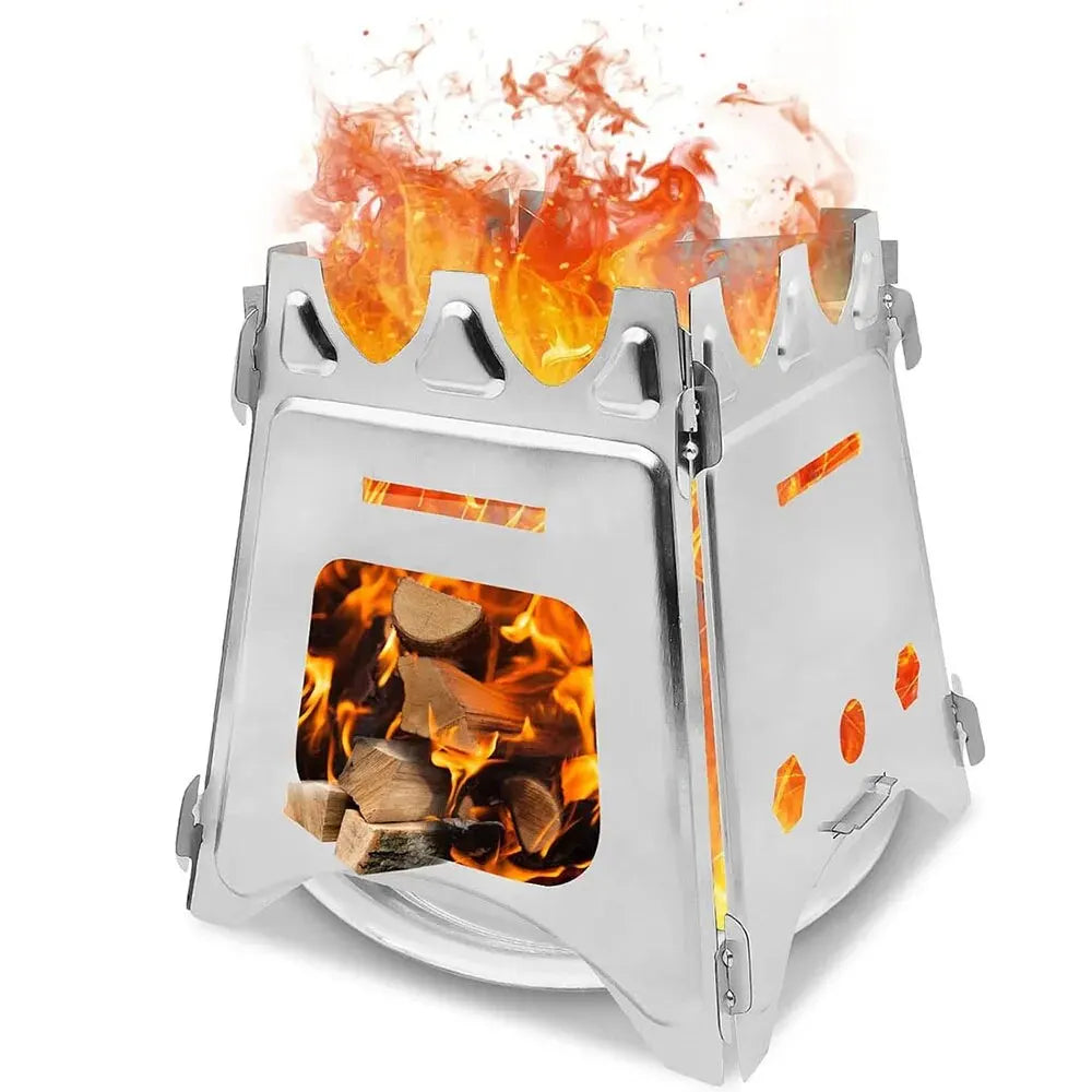 Portable Stainless Steel Wood Stove: Lightweight Folding Firewood Stove for Camping, Hiking, BBQ, Picnic - Outdoor Travel Essential