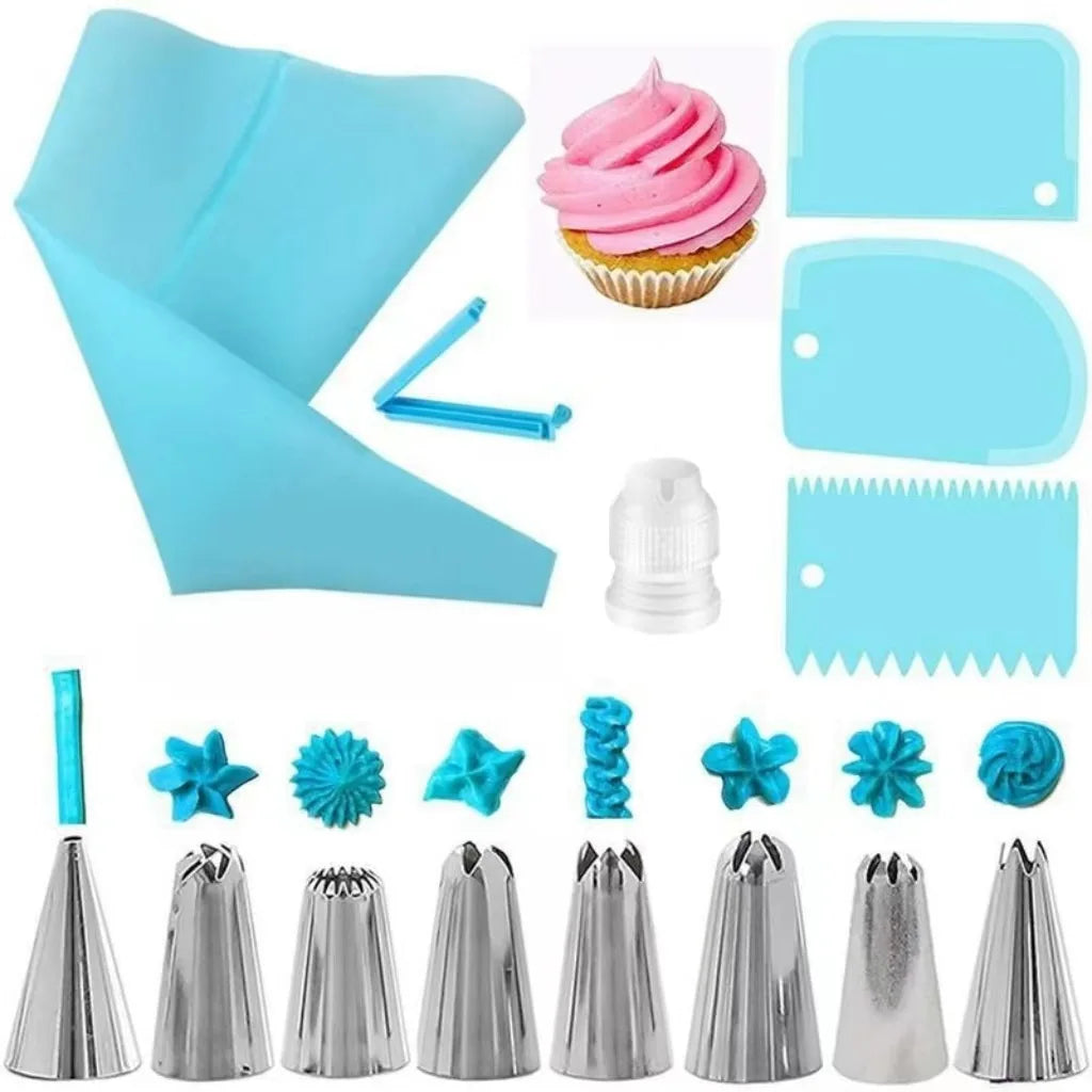 Silicone Piping Bags & Tips Set – Reusable Cake Decorating Kit with Stainless Steel Nozzles for Baking