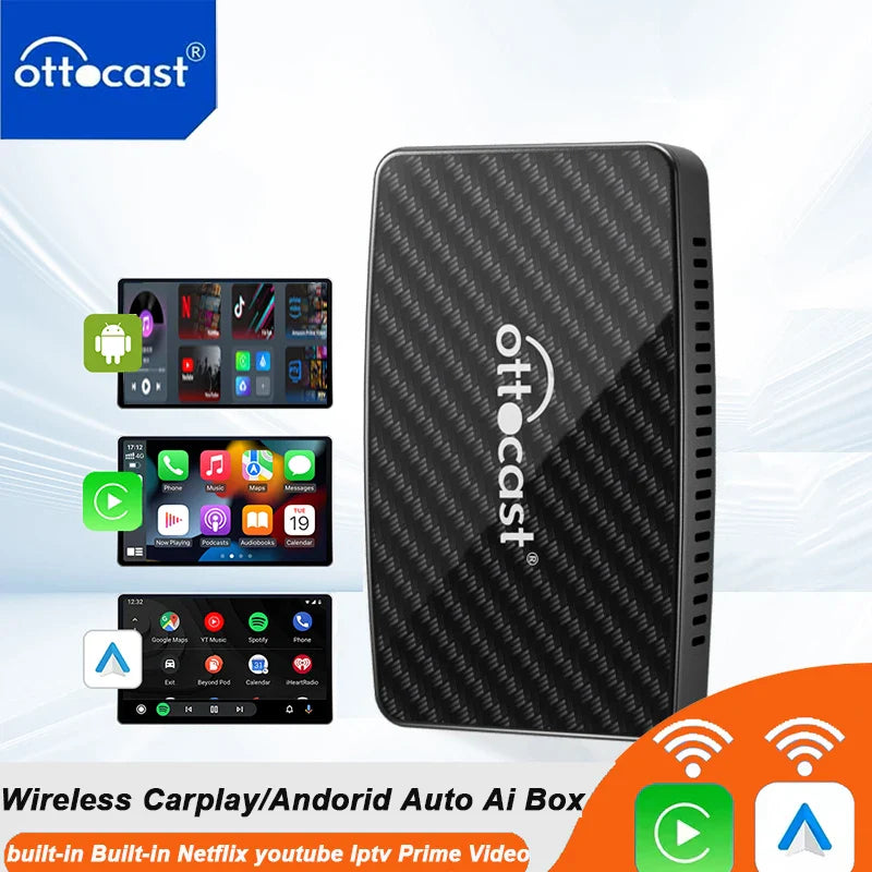 OTTOCAST Play2Video Pro AI Box – Wireless CarPlay & Android Auto Adapter with YouTube, Netflix, IPTV for 98% of Cars