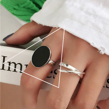 VENTFILLE 925 Sterling Silver Adjustable Ring – Vintage Hollow Line Punk Hip Hop Couple Jewelry
