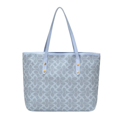 Classic Monogram Tote Bag - Large Capacity Canvas Shoulder Handbag with PU Trim for Women, Work & Shopping