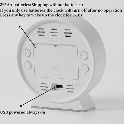 LED Digital Alarm Clock with Adjustable Brightness — Week, Date & Seconds Display, 2 Alarms, 12/24H Table Clock with Ambient Light