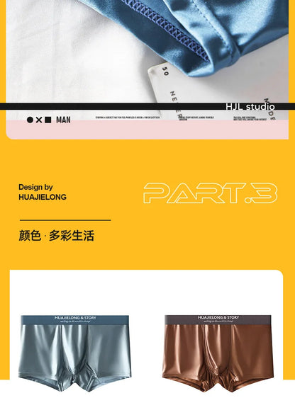 3PCS Luxury Ice Silk Satin Boxers — Summer Smooth, Cool Solid Men’s Underwear with Breathable Mesh Crotch