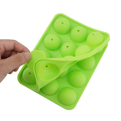 12-Hole Silicone Cake Pop Mold : Ball Shaped Die for Lollipop Candy Chocolate - Kitchen Baking Ice Tray Tool Accessories
