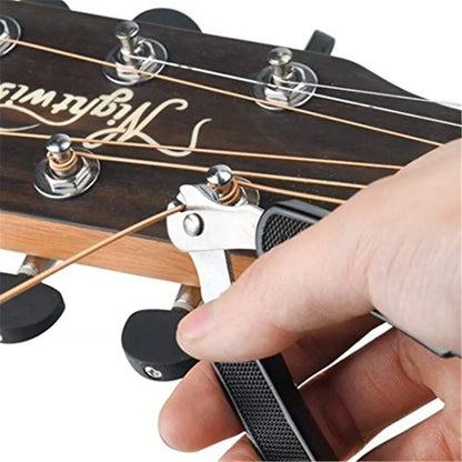 3-in-1 Guitar Repair Tool: String Winder, String Cutter, Bridge Pin Puller - Black Guitar Peg Winder
