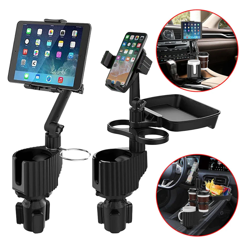 5 in 1 Car Tablet Stand Cup Holder Expander - Multifunctional Adjustable Bracket for Drinking Bottle and Mobile Phone