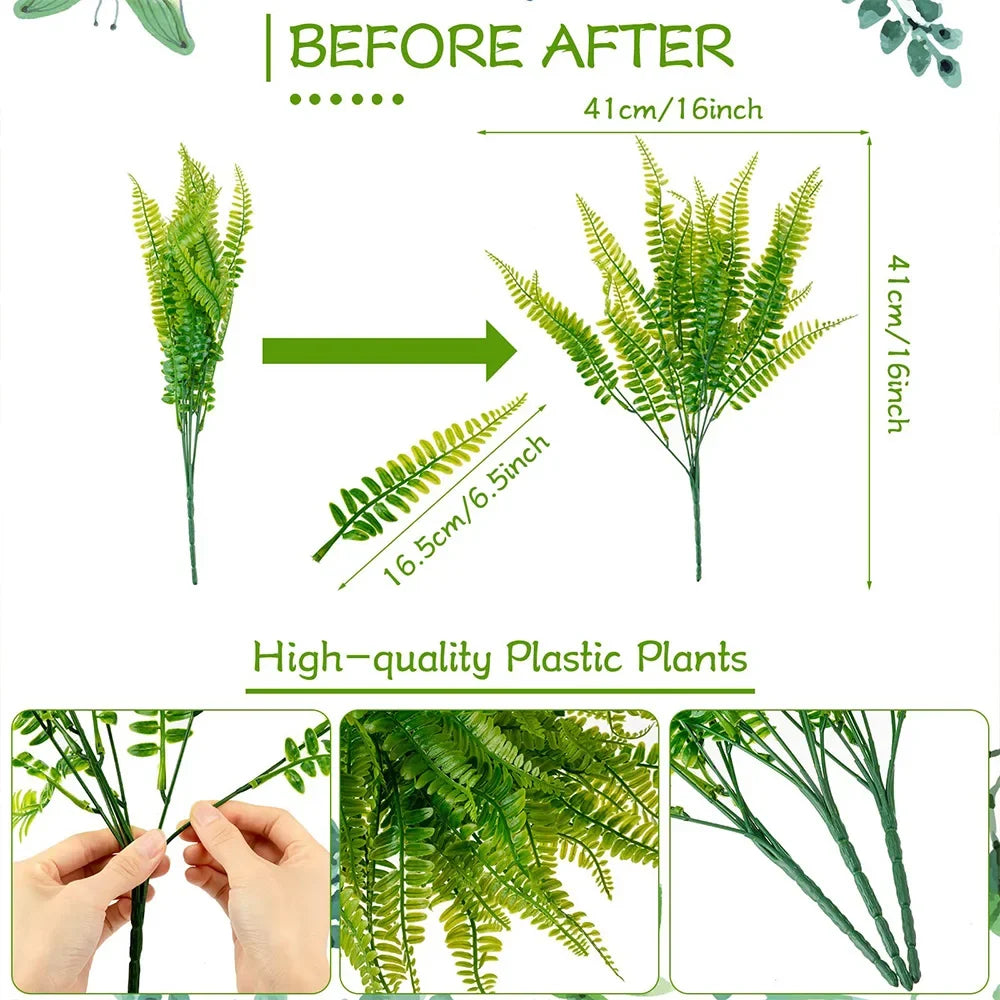 4–20 Pack Artificial Boston Fern Plants - UV-Resistant Faux Greenery for Home, Garden & Outdoor Decor