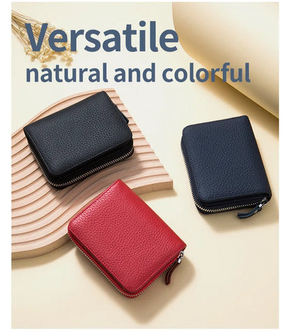 Genuine Leather RFID Short Wallet – Cowhide Card Holder Mini Coin Purse & Key Pouch for Men and Women