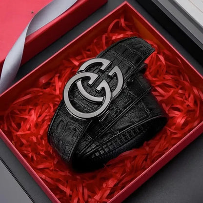 Men's Genuine Leather Belt - Luxury Brand Design with Metal Alloy Automatic Buckle, Stylish Waist Strap for Men