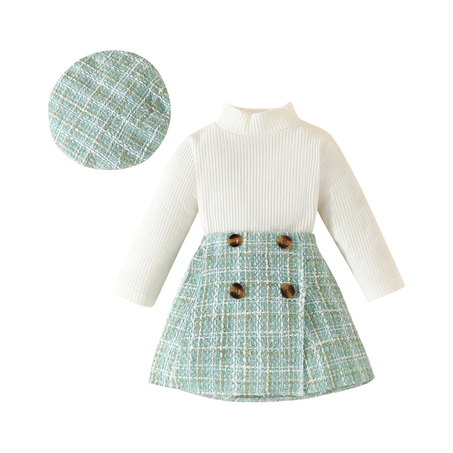 ma&baby Toddler Girls Clothes Set – Knit Long Sleeve Top, Plaid Skirt & Hat, 6M-3Y Fall & Spring Outfit