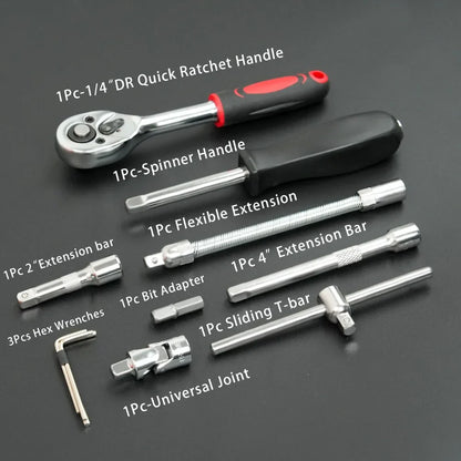 46-Piece Auto Repair Ratchet Wrench Tool Set – Vehicle Socket & Maintenance Toolbox Kit