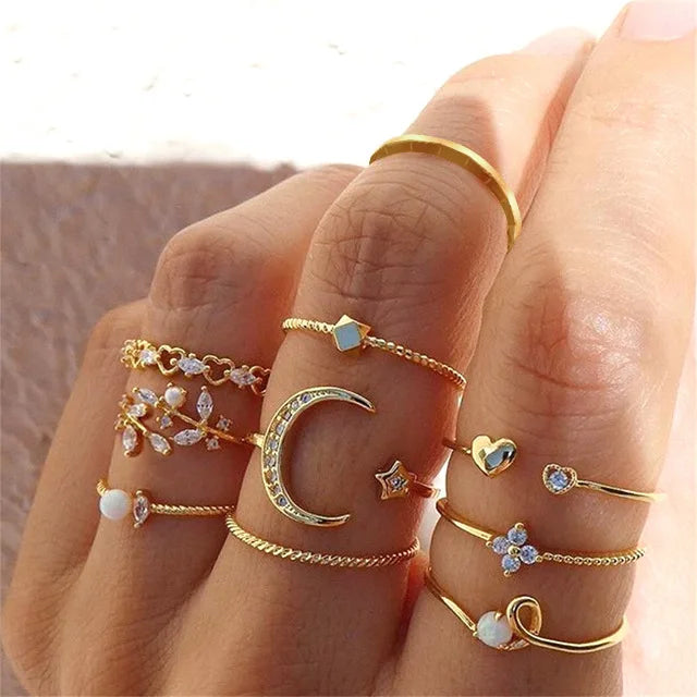 Bohemian Butterfly Pearl Rings Set – Vintage Gothic Plated Retro Rhinestone Finger Jewelry for Women, Gift Idea