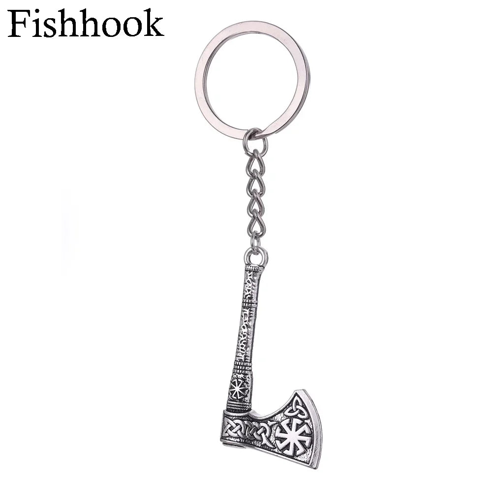 SKYRIM Viking Keychain – Punk Gothic Axe Talisman, Slavic Irish Knot Pagan Amulet Pendant, Men's Jewelry Gift