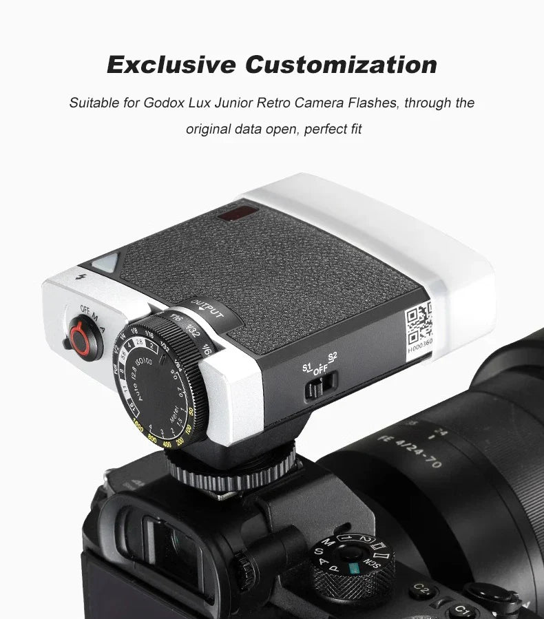 Godox Lux Junior Retro Speedlite — Flash with White, Yellow & Blue Diffuser Softbox