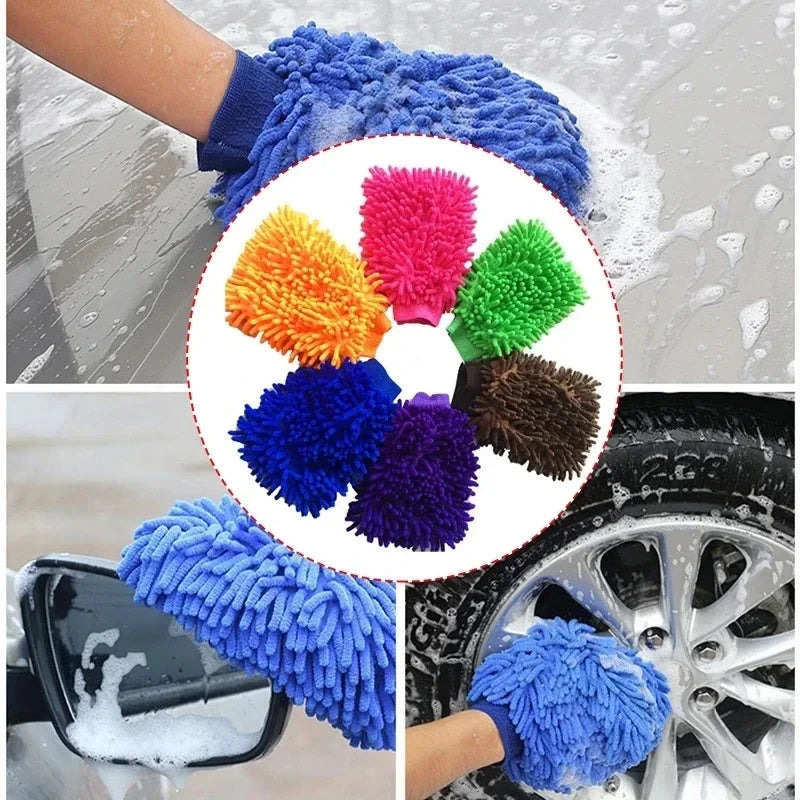 1/5pcs Microfiber Car Wash Gloves — Ultra-Absorbent, Scratch-Free Auto Cleaning Sponge Tool