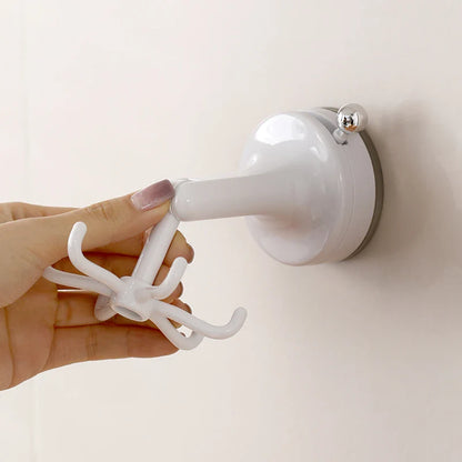 Drill-Free 6-Claw Rotating Suction Cup Kitchen Hook — Rotatable Plastic Wall-Mount Spatula & Cookware Holder