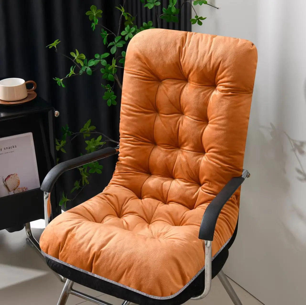 Ultra-Soft Velvet Lounge Chair Cushion – Strap Design Rocking Chair Pad with Anti-Slip Particles for Autumn & Winter Comfort