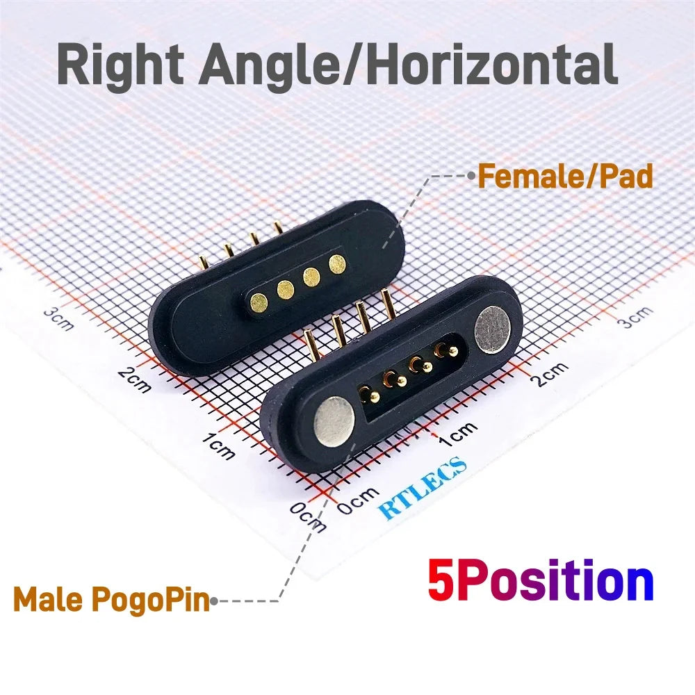 2A Waterproof Magnetic Pogo Pin Connector – 2.54mm Spring-Loaded DC Power Socket, 2-6 Positions
