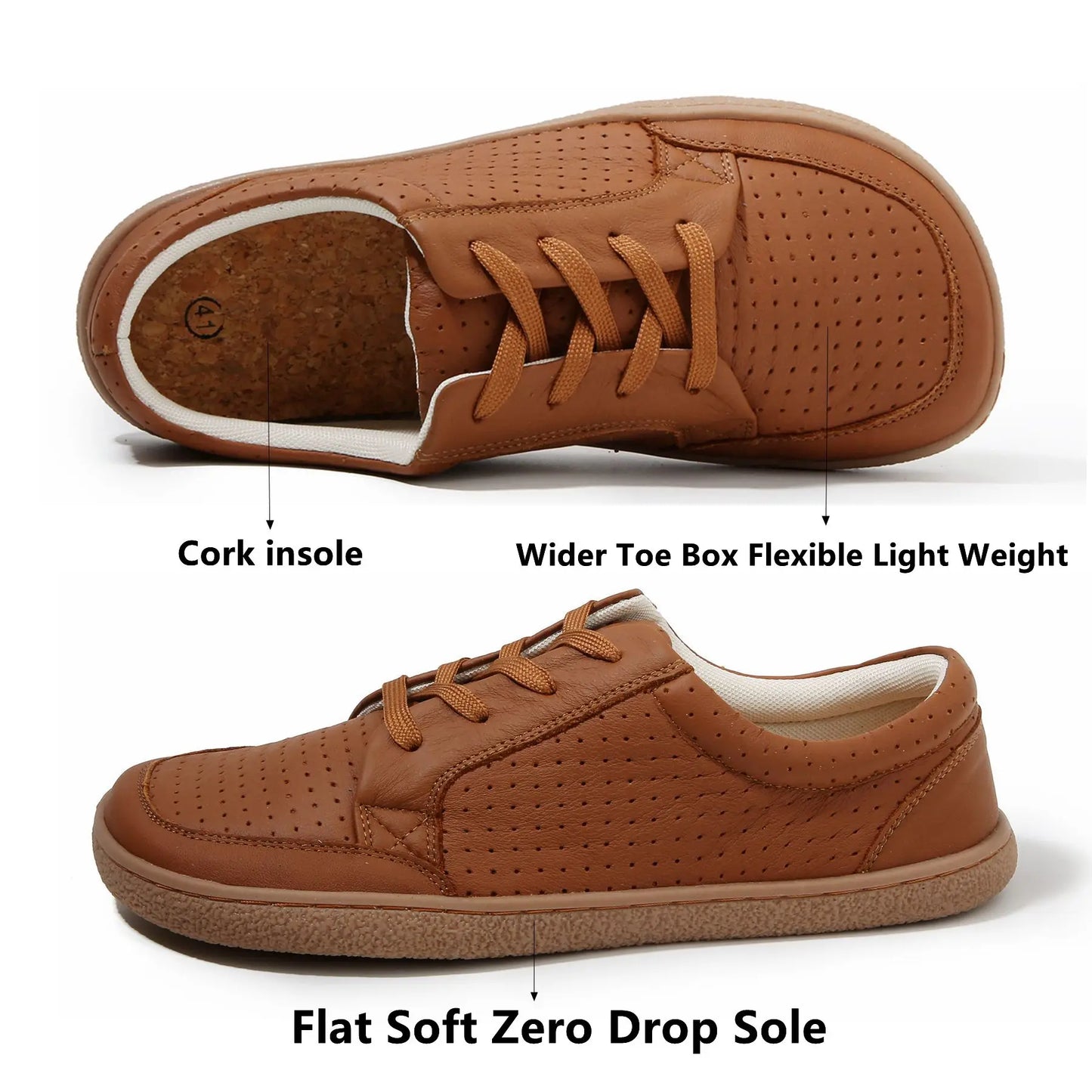 TONGLEPAO Barefoot Leather Sneakers — Unisex Lightweight Flat Shoes with Zero Drop Sole & Wide Toe Box