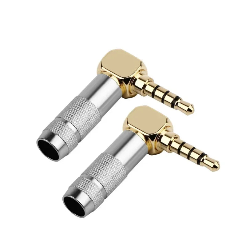 3.5mm 90° Right Angle Audio Adapter Plug – Gold Soldered Earphone Connector, 1/8" 3/4 Pole Headphone Jack