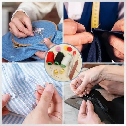 Big Eye Sewing Needle Set with Threader & Thimble – Steel Hand Stitching Kit for Embroidery, DIY Craft & Clothing Repair Tools