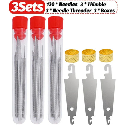 Stainless Steel Sewing Needle Set with Threader – Embroidery & DIY Household Sewing Tools for Apparel, Craft & Repair Use