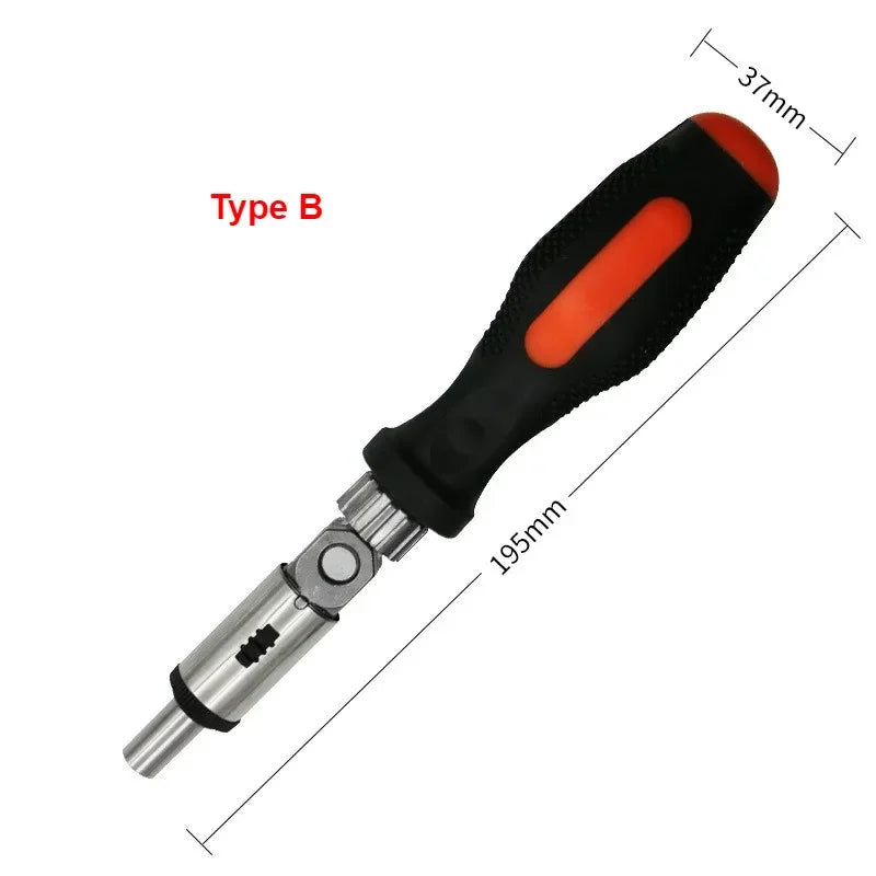 Multi-Function Ratchet Screwdriver – 0-180° Adjustable Angle, Left/Right Turn, 1/4 Inch Hex Interface