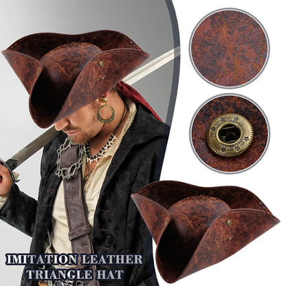 Brown Faux Leather Triangle Pirate Hat – Adult Cosplay Costume Accessory
