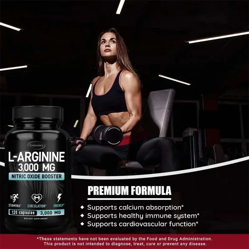 L-Arginine Supplement – Boost Energy, Strength & Endurance, Vascular Support for Exercise & Muscle Health