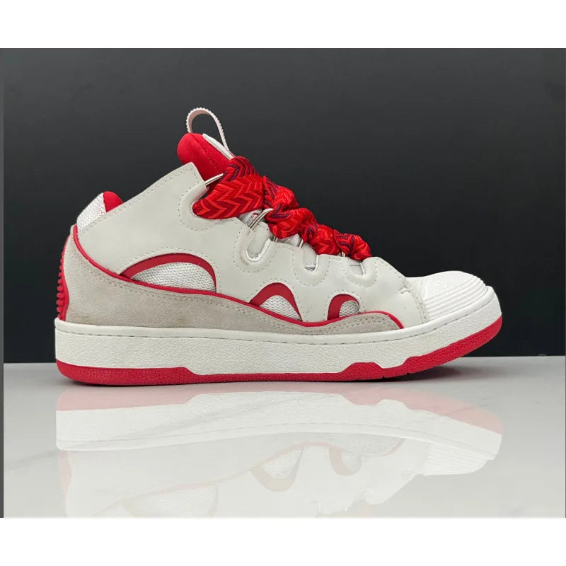 Unisex Leather Lace-Up Sneakers - Retro Casual Sports Shoes with Dad Shoe Style