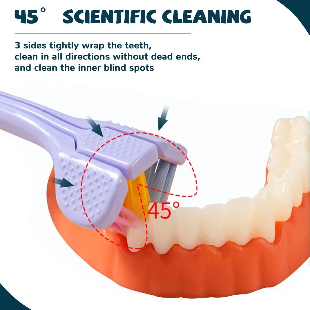 3D Stereo Three-Sided Toothbrush - Ultra Fine Soft Hair, Adult Toothbrush with Tongue Scraper for Deep Cleaning, Oral Care Teeth Brush