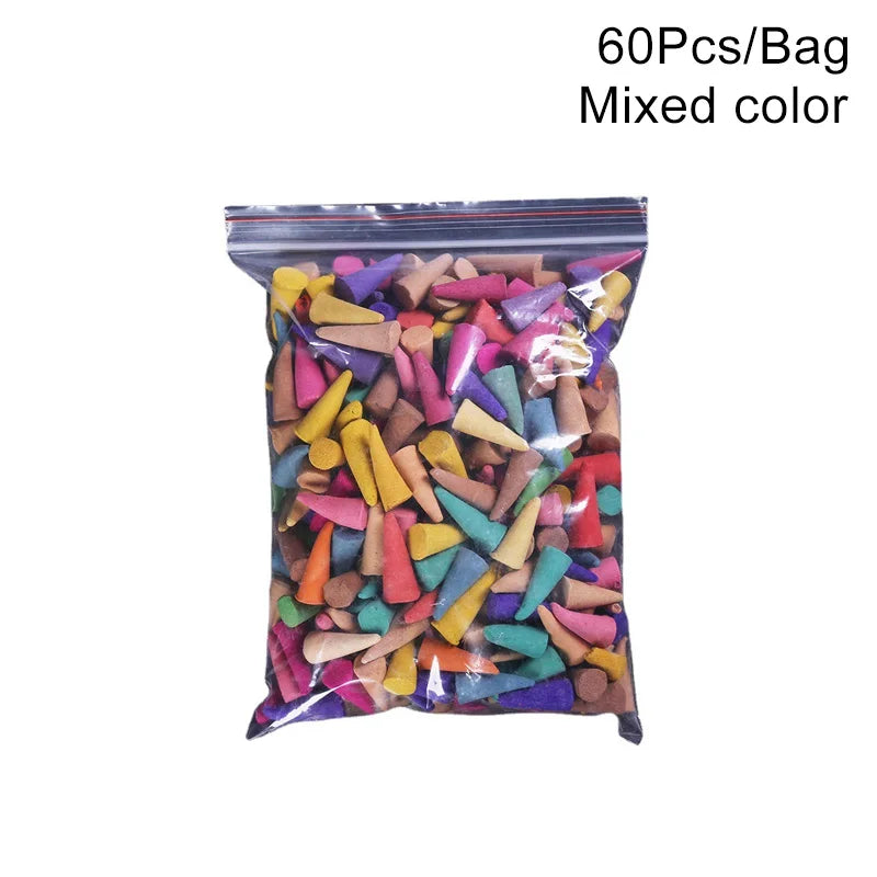 60PCS Mixed Incense Cones – Aromatherapy Backflow Sandalwood Scents for Yoga, Anxiety Relief & Relaxation