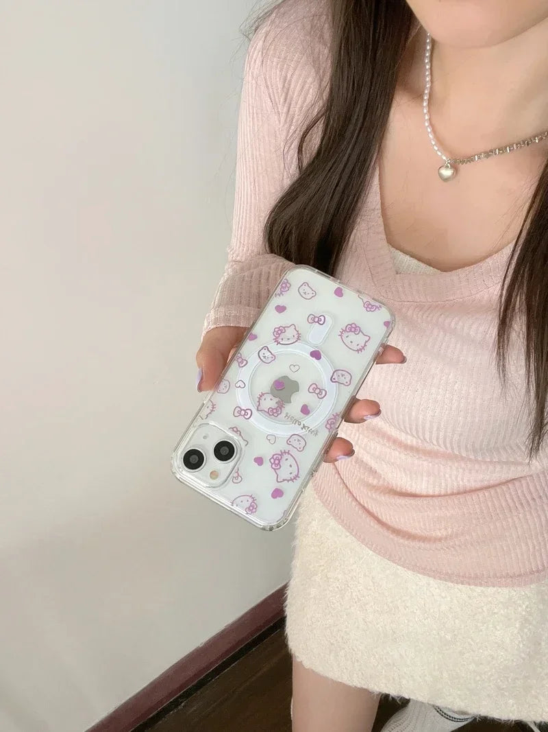 Hello Kitty MagSafe Wallet Case for iPhone 12–16 Pro Max – Cute Sanrio Magnetic Holder with Wireless Charging & Hard Cover