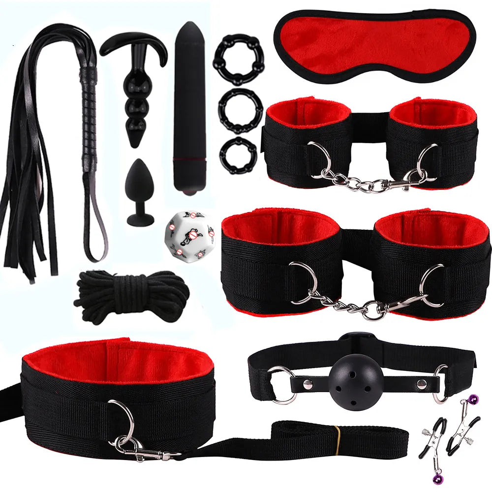 Adult Sexy Toys BDSM Sexual Couples Kit - Erotic Accessories for Women - Handcuffs, Anal Plug, Sex Games