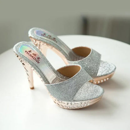 Women’s Summer Rhinestone High Heel Sandals – Sexy Gold & Silver Heeled Shoes