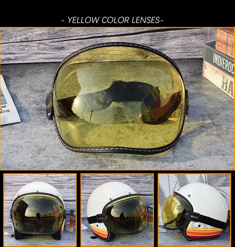 Universal Motorcycle Helmet Sun Visor – Anti-UV Windproof Bubble Lens for Open Face 3/4 Helmets