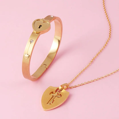 Couple Stainless Steel Love Lock Bracelet & Key Pendant Necklace – Romantic Jewelry Gift for Men and Women