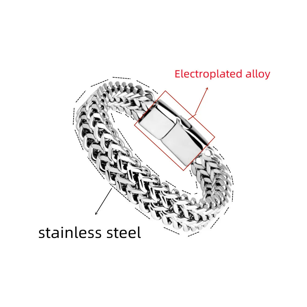 Stainless Steel Fish Scale Bracelet - Double Row Braided Magnetic Buckle Alloy Jewelry