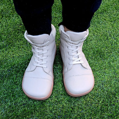 Barefoot Genuine Leather Boots with Wool Lining – Zero Drop, Wide Toe Box for Men & Women