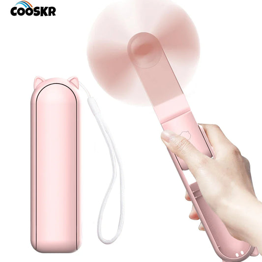 Portable Mini Handheld Fan | 2000mAh USB Rechargeable Foldable Fan with 3 Speeds & Power Bank for Travel