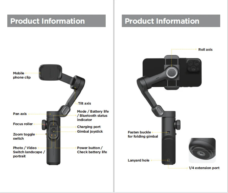 AOCHUAN 3-Axis Handheld Gimbal Stabilizer – Smartphone Stabilizer with Fill Light, Face Tracking for iPhone & Android, Tiktok & Vlog Smart XE