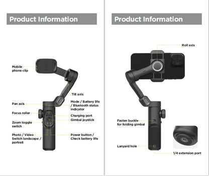 AOCHUAN 3-Axis Handheld Gimbal Stabilizer – Smartphone Stabilizer with Fill Light, Face Tracking for iPhone & Android, Tiktok & Vlog Smart XE