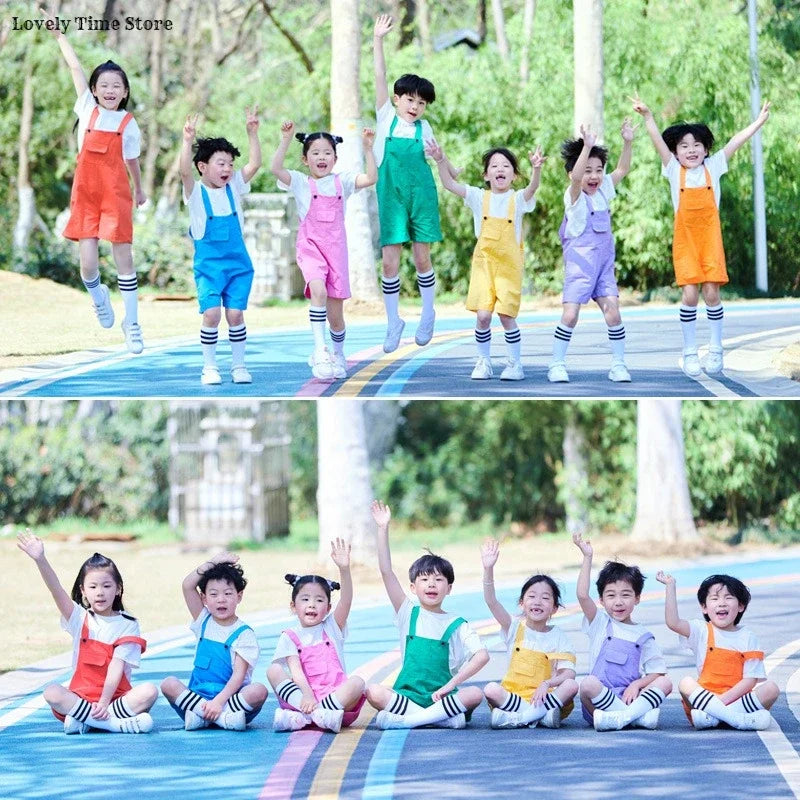 Kids Hip Hop Candy Color Overalls – Girls & Boys Suspender Shorts Jumpsuit Romper Streetwear