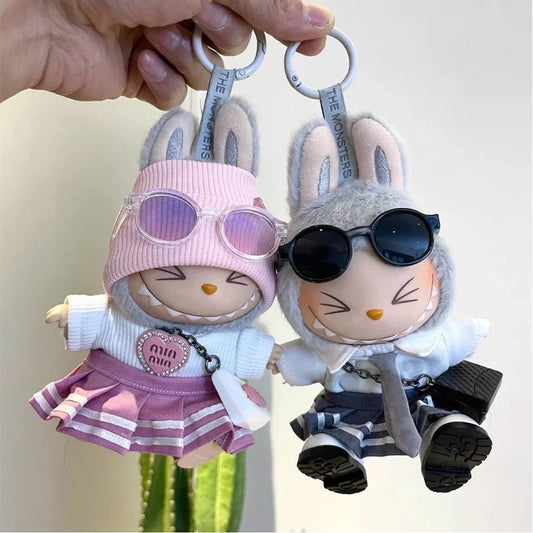 Kpop-Inspired Women's Group Uniform Set - Skirt, Sweater & Colored Sunglasses for 17cm Labubu Dolls